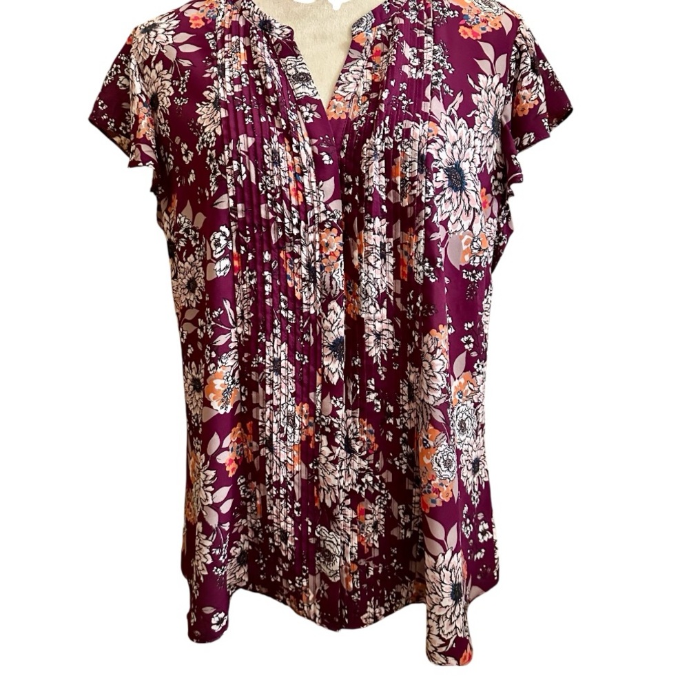 Simply Styled Burgundy Floral Blouse, NWOT, XL